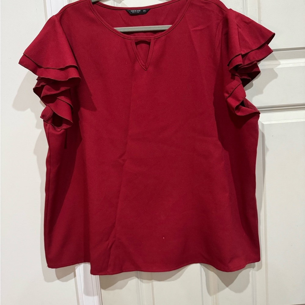 Red Ruffle Sleeve Women's Top